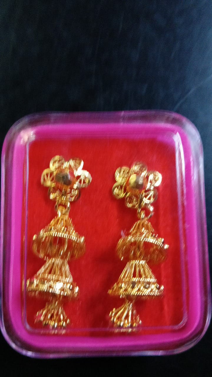 Lady Fancy Gold Ear Tops Multi Glossy Finish