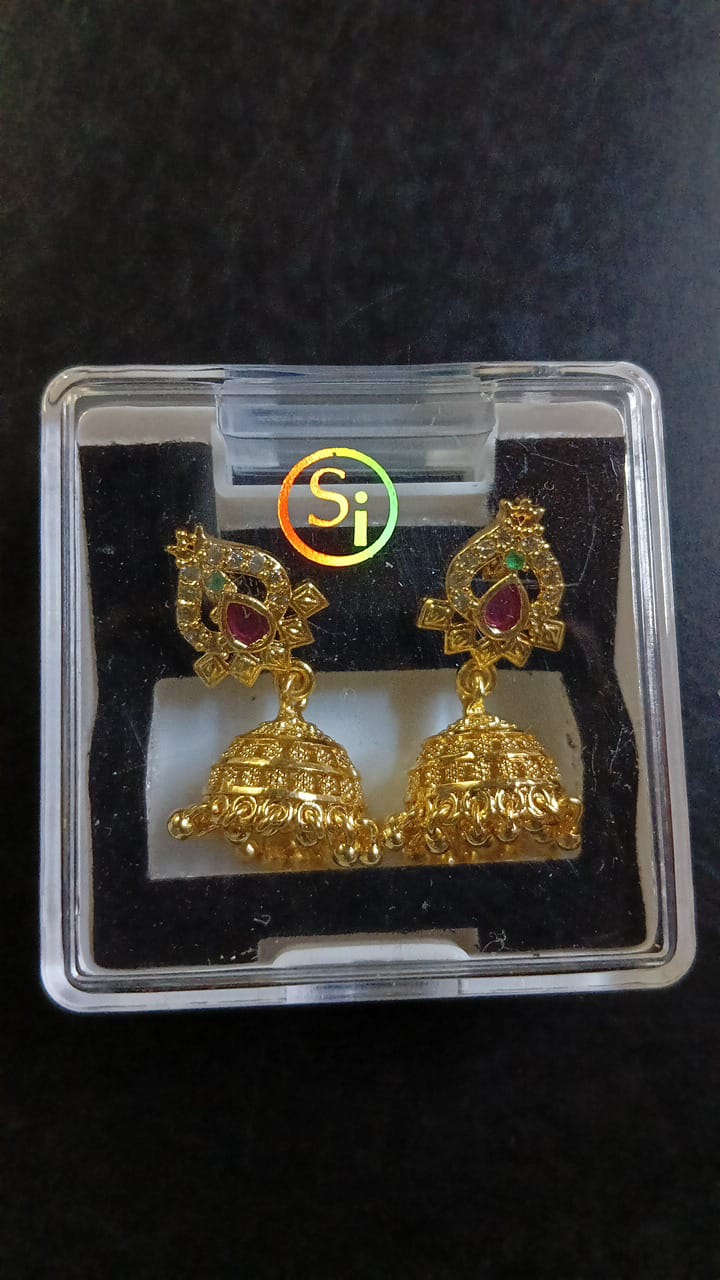 Lady Fancy Gold Ear Tops Multi Glossy Finish
