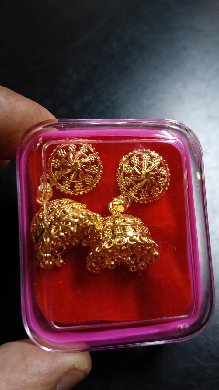 Lady Fancy Gold Ear Tops Multi Glossy Finish