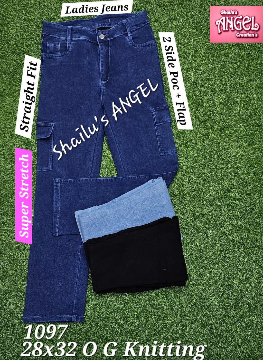 Women Denim Jeans 6 Pocket Cargo