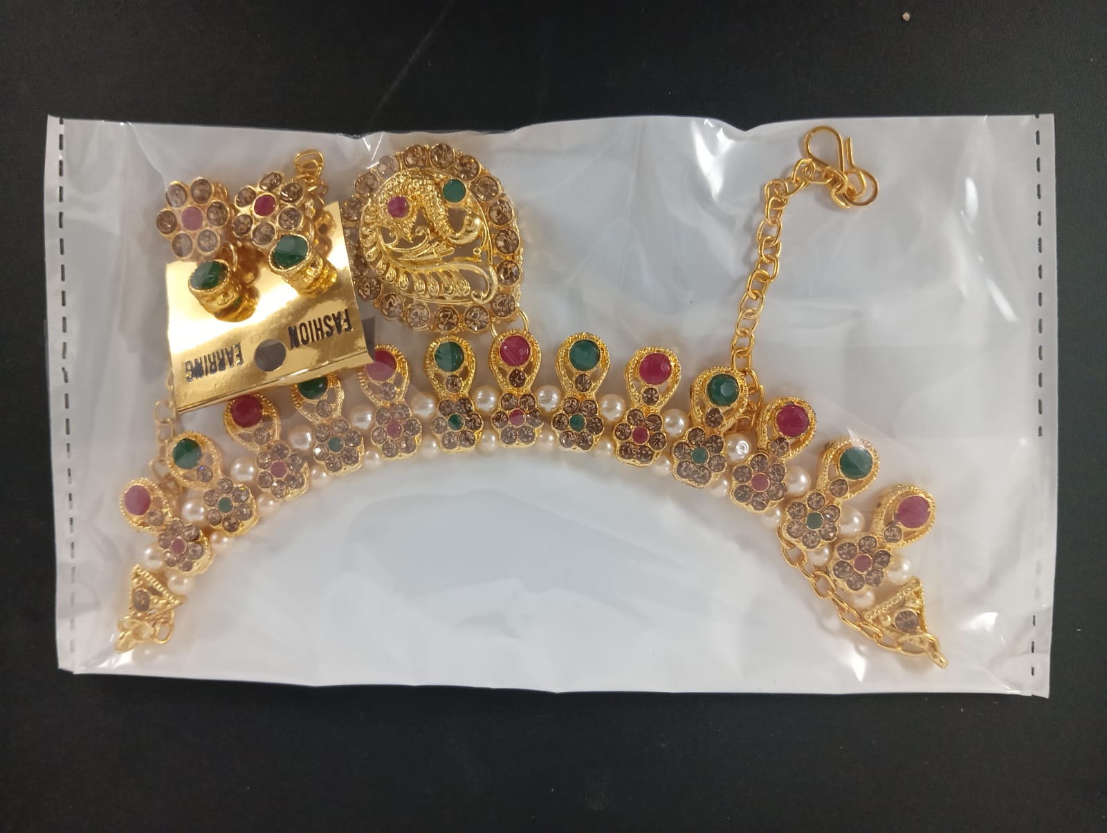 Lady Fancy Red & Green Kundan Pearl Necklace