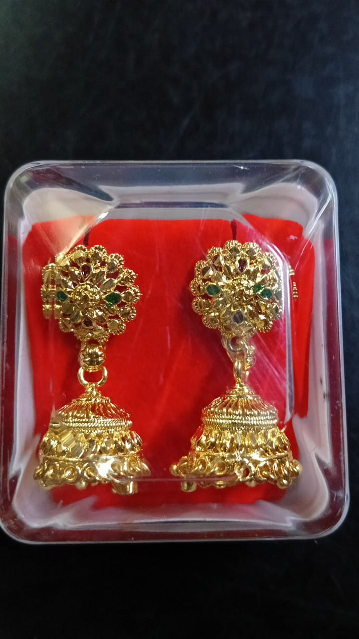 Lady Fancy Gold Ear Tops Multi Glossy Finish