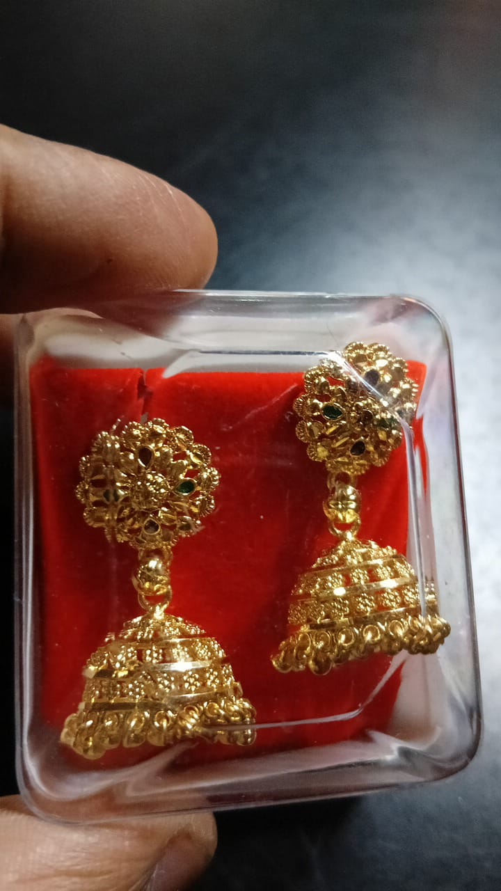 Lady Fancy Gold Ear Tops Multi Glossy Finish
