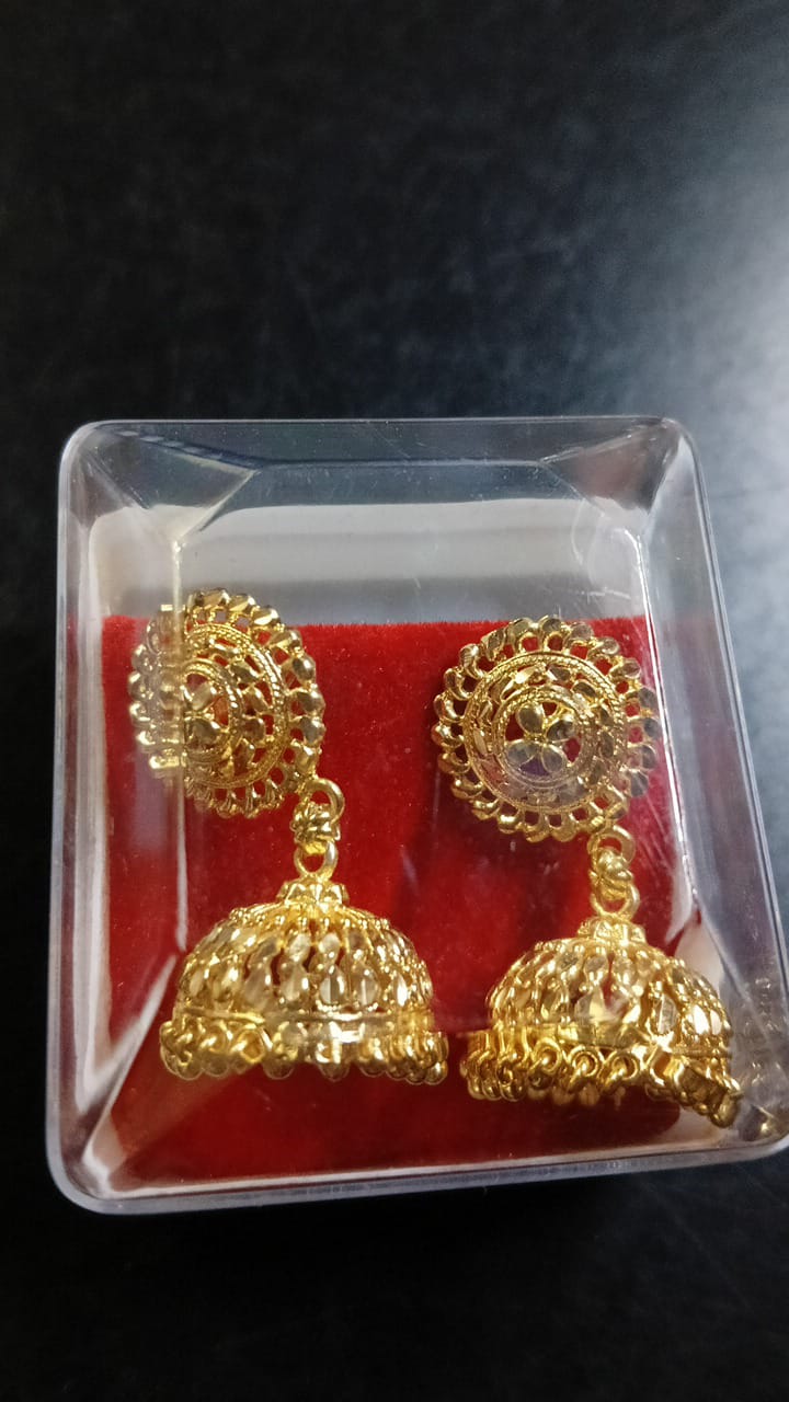 Lady Fancy Gold Ear Tops Multi Glossy Finish