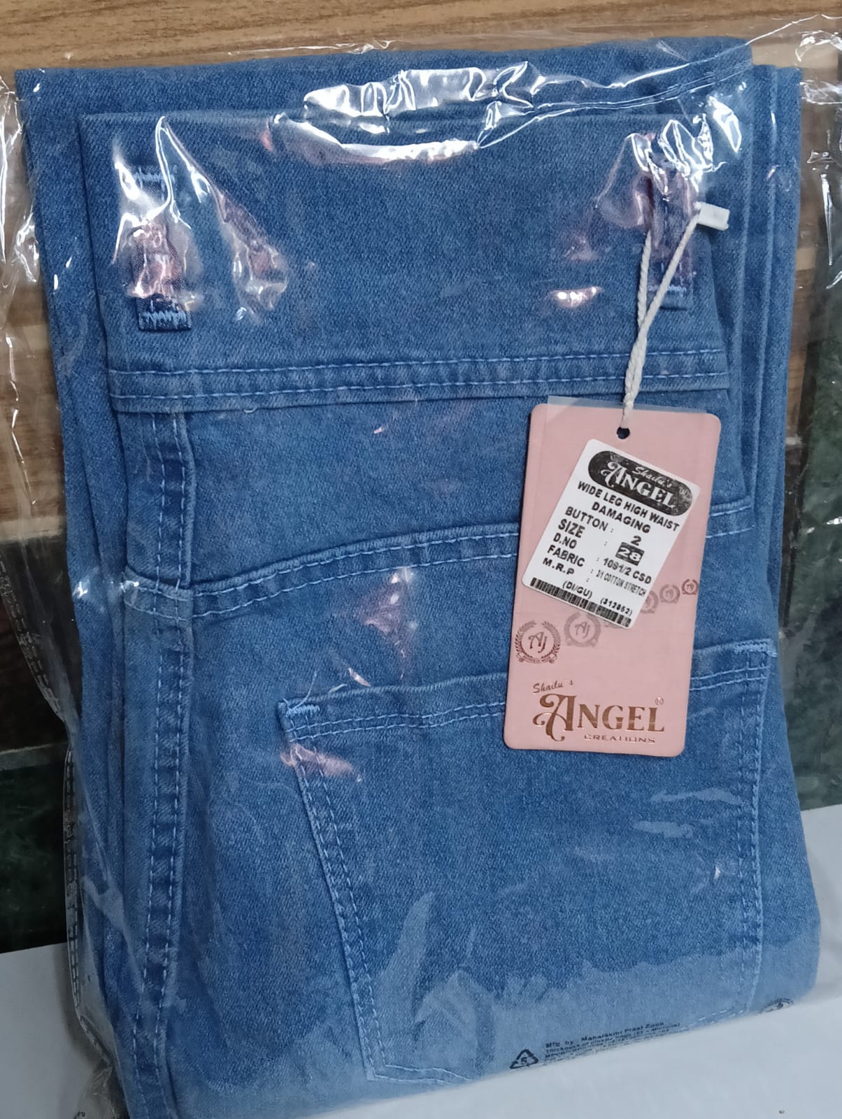 Women Denim Jeans Wide Leg High Waist Damaging Dark Blue