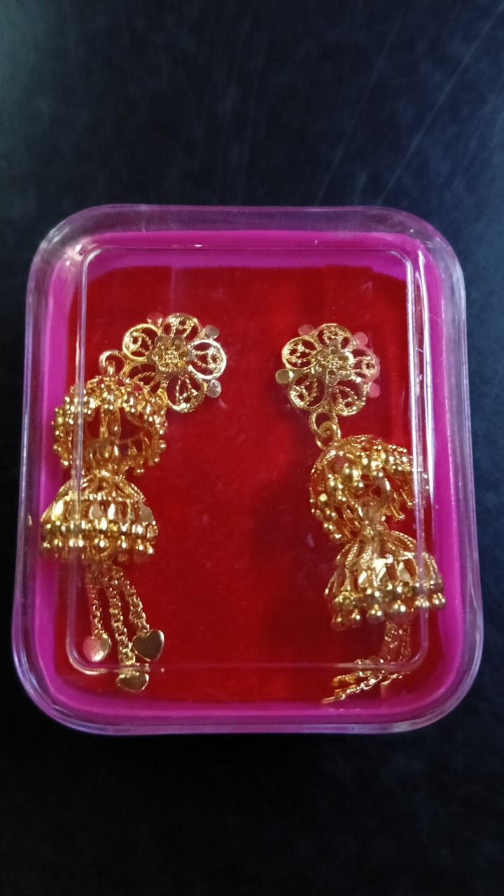 Lady Fancy Gold Ear Tops Multi Glossy Finish