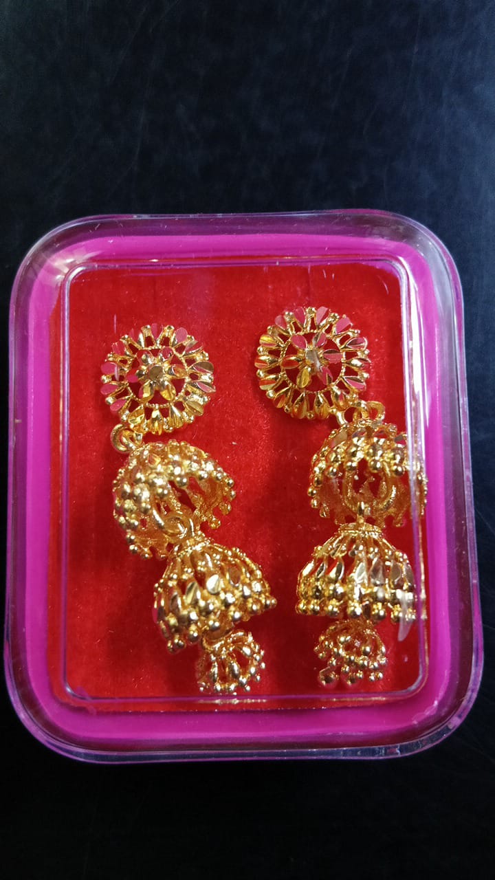 Lady Fancy Gold Ear Tops Multi Glossy Finish