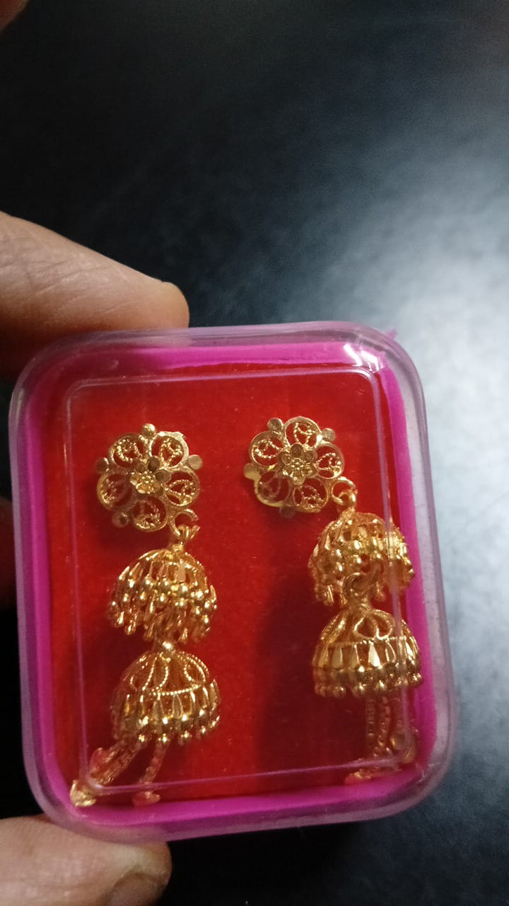 Lady Fancy Gold Ear Tops Multi Glossy Finish