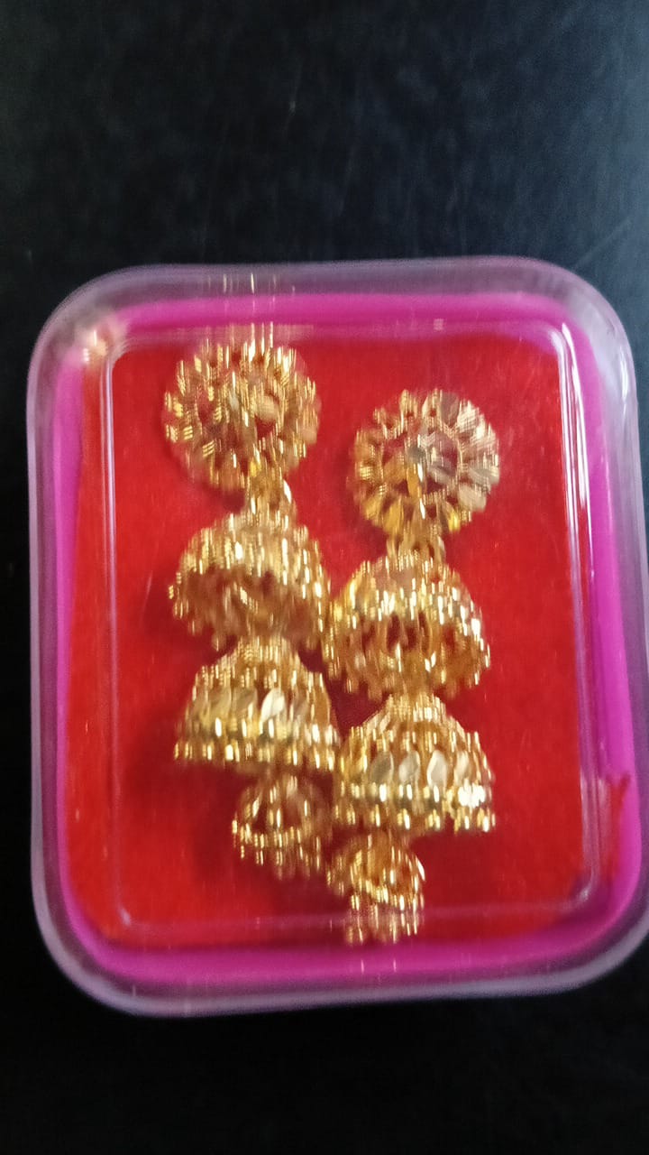Lady Fancy Gold Ear Tops Multi Glossy Finish