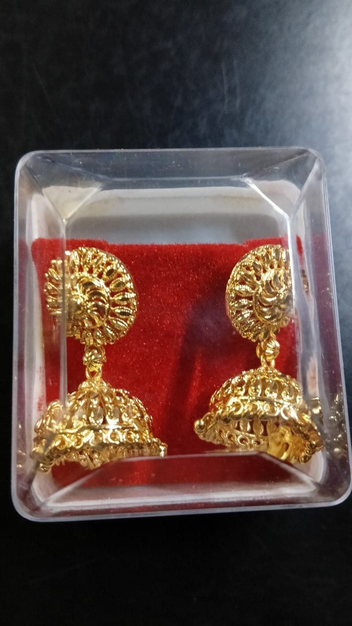 Lady Fancy Gold Ear Tops Multi Glossy Finish