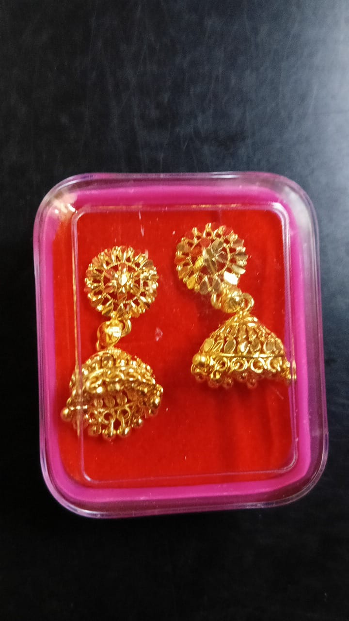 Lady Fancy Gold Ear Tops Multi Glossy Finish
