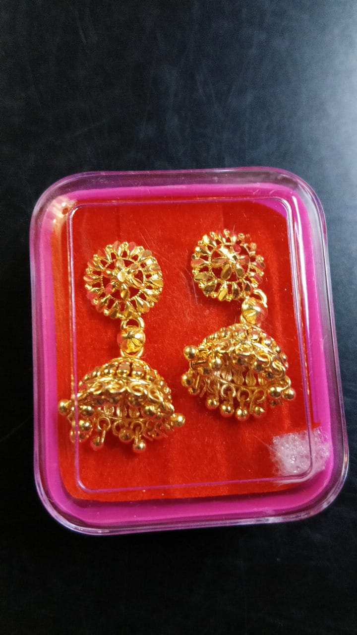 Lady Fancy Gold Ear Tops Multi Glossy Finish