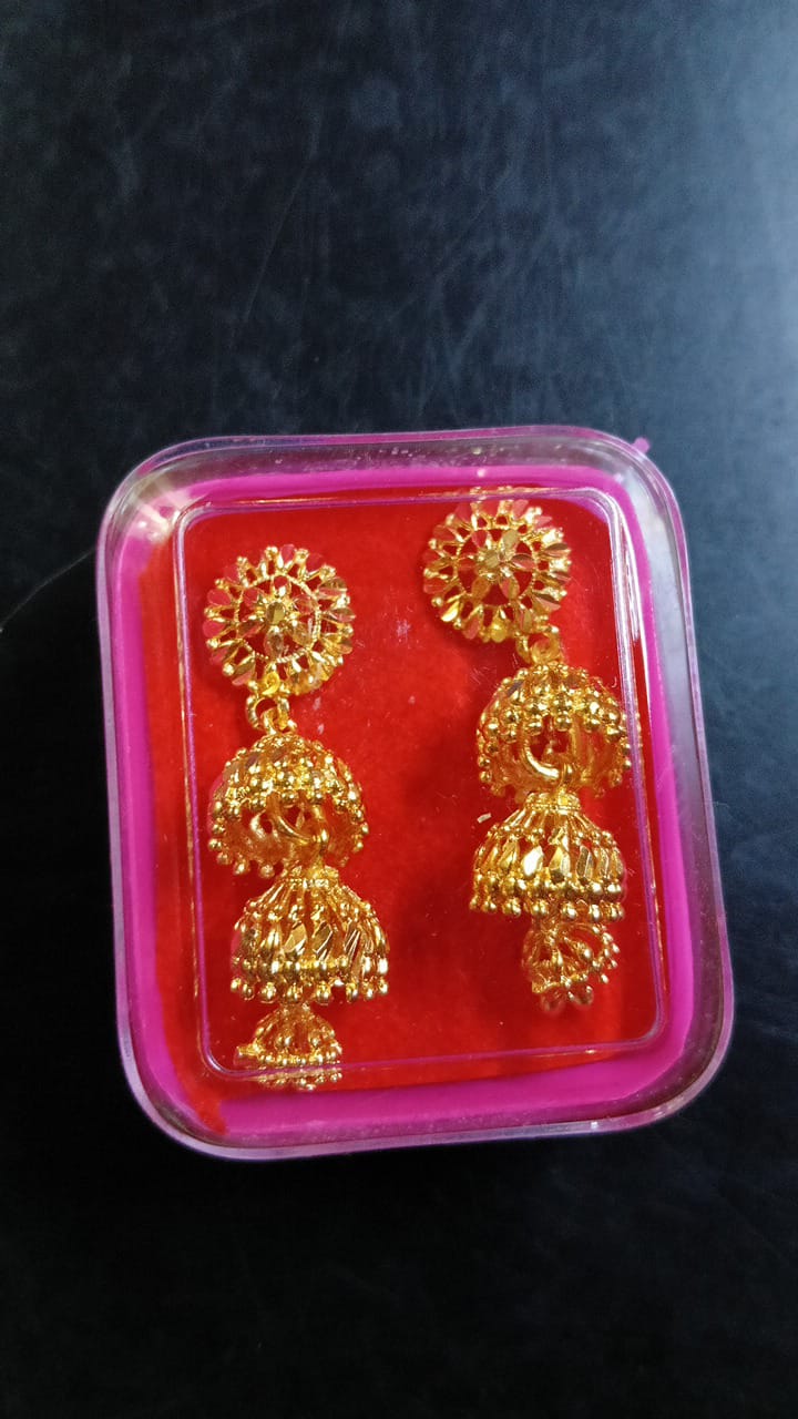 Lady Fancy Gold Ear Tops Multi Glossy Finish