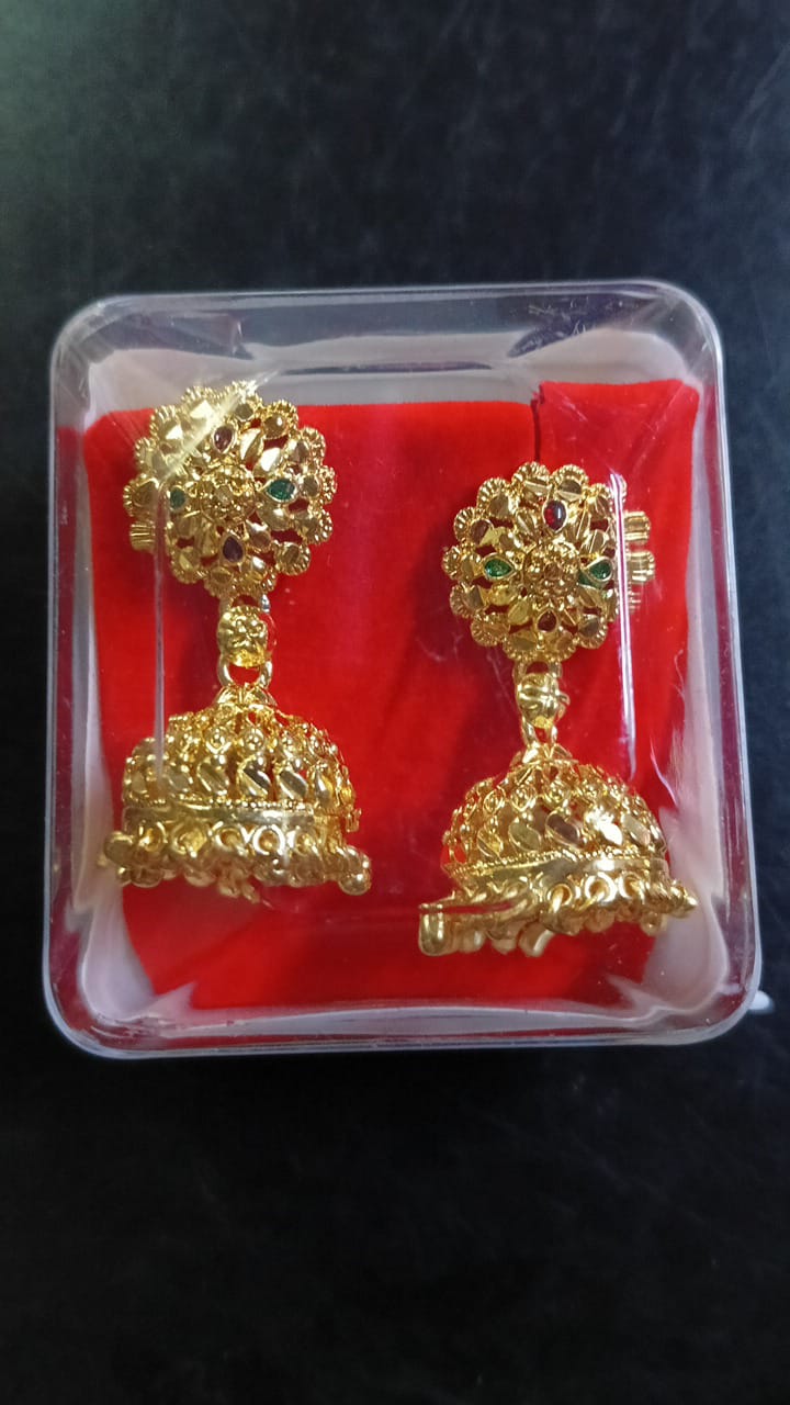 Lady Fancy Gold Ear Tops Multi Glossy Finish