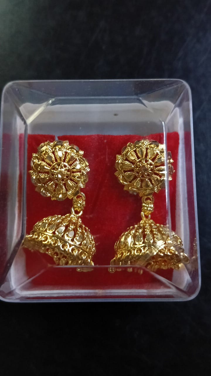 Lady Fancy Gold Ear Tops Multi Glossy Finish