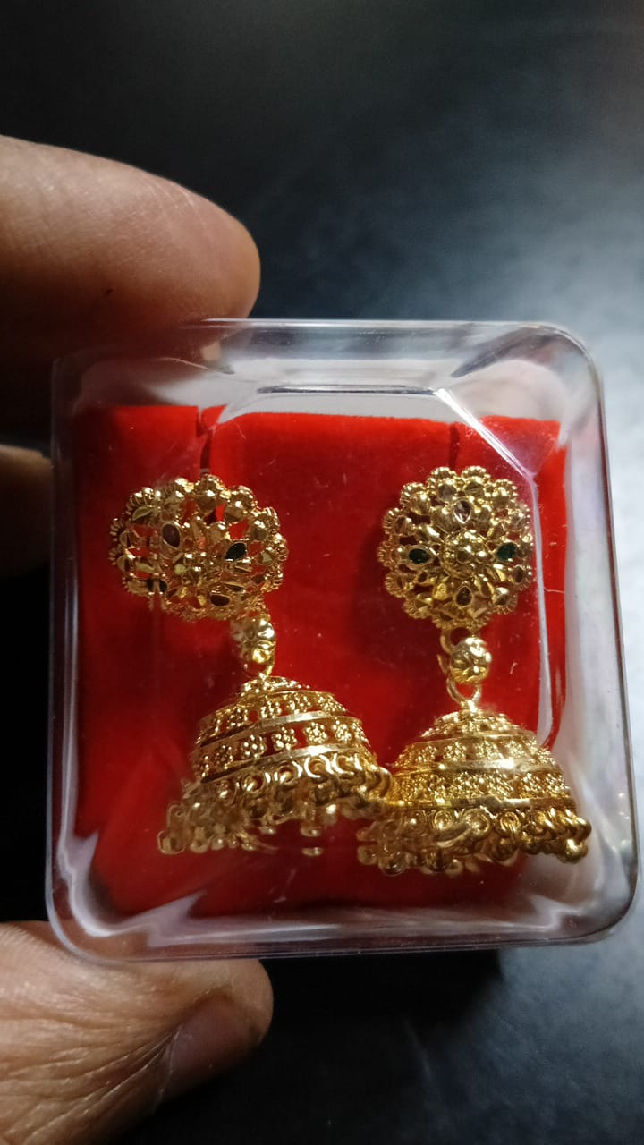 Lady Fancy Gold Ear Tops Multi Glossy Finish