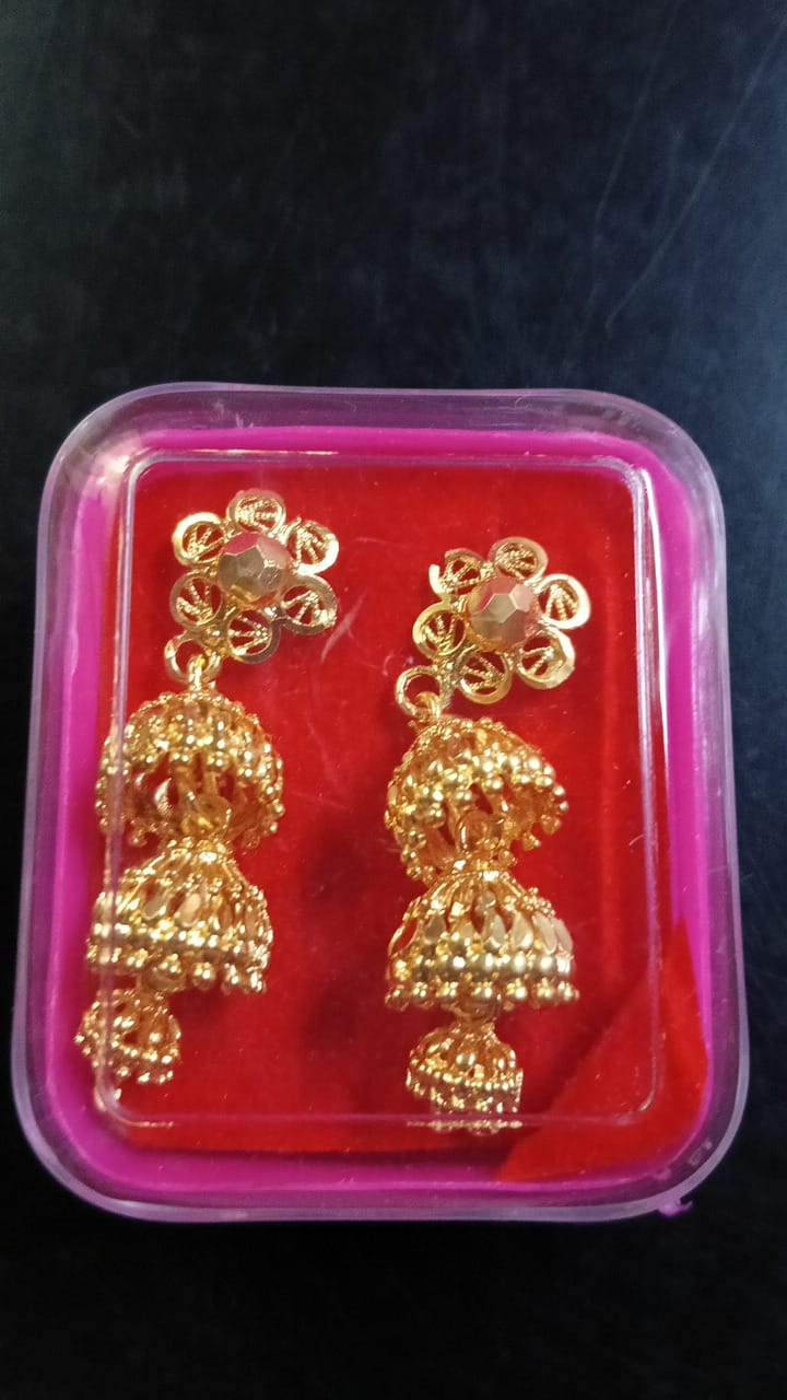 Lady Fancy Gold Ear Tops Multi Glossy Finish