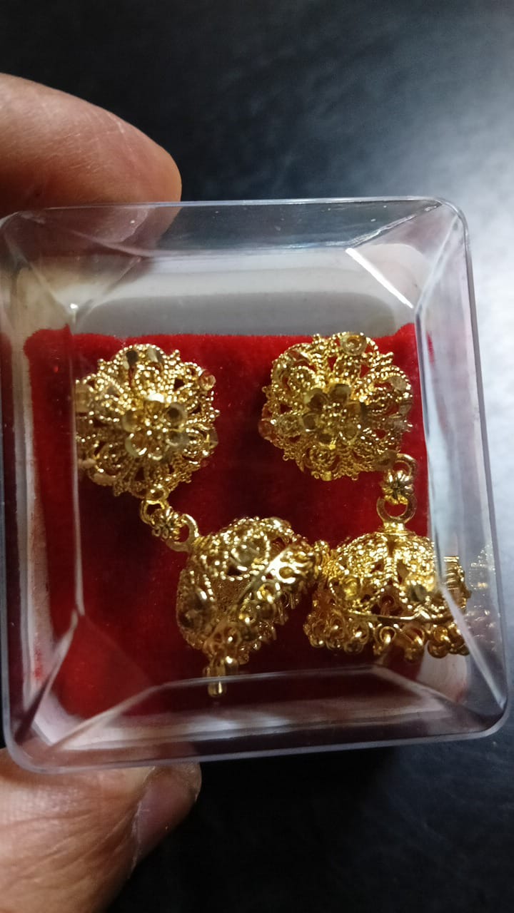 Lady Fancy Gold Ear Tops Multi Glossy Finish