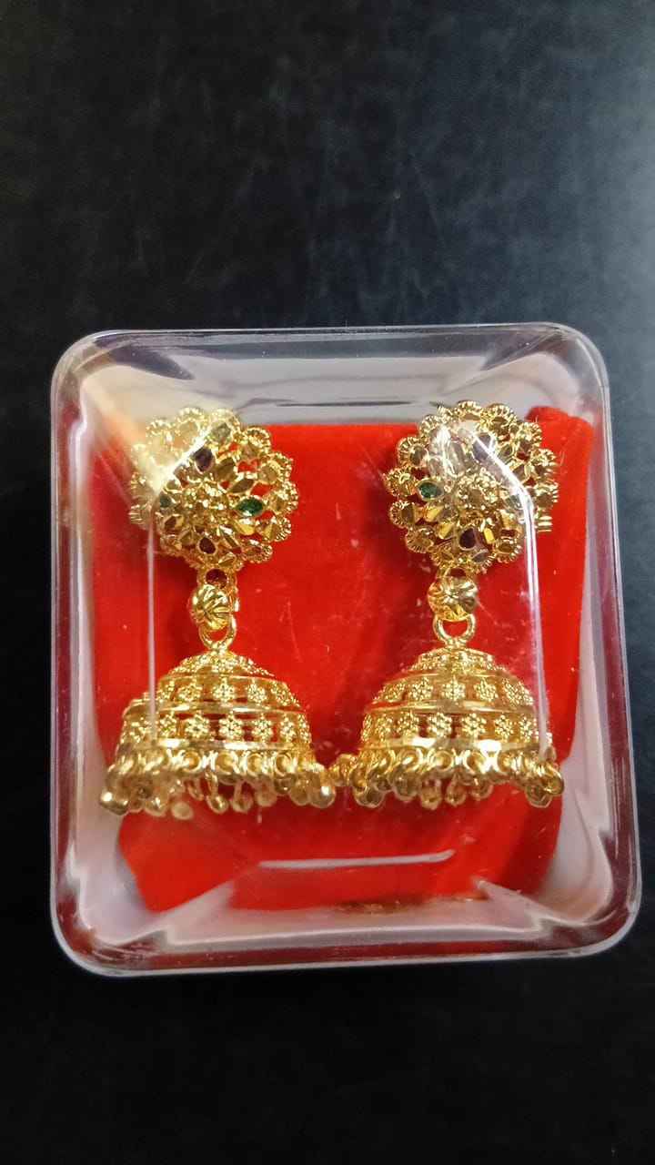 Lady Fancy Gold Ear Tops Multi Glossy Finish